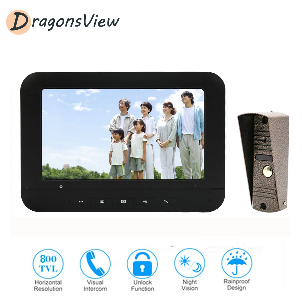 Видеодомофон Dragonsview проводная система домашней безопасности экран 7 дюймов 800TVL