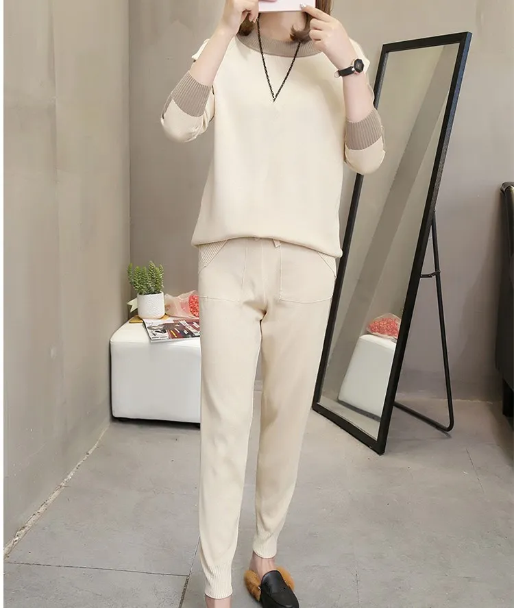 Женские вязаные брюки комплект из 2 предметов элегантный свитер + штаны шаровары