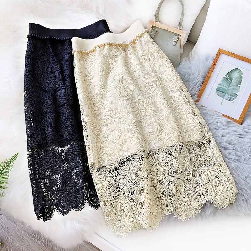 New 2020 Spring Summer Lace Crochet Wrap Skirts Elegant Midi Office Ladies High Waist Korean OL Style Pencil Skirt | Женская одежда