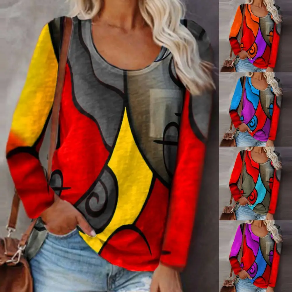 

Женская футболка с длинным рукавом и геометрическим принтом, свободного покроя