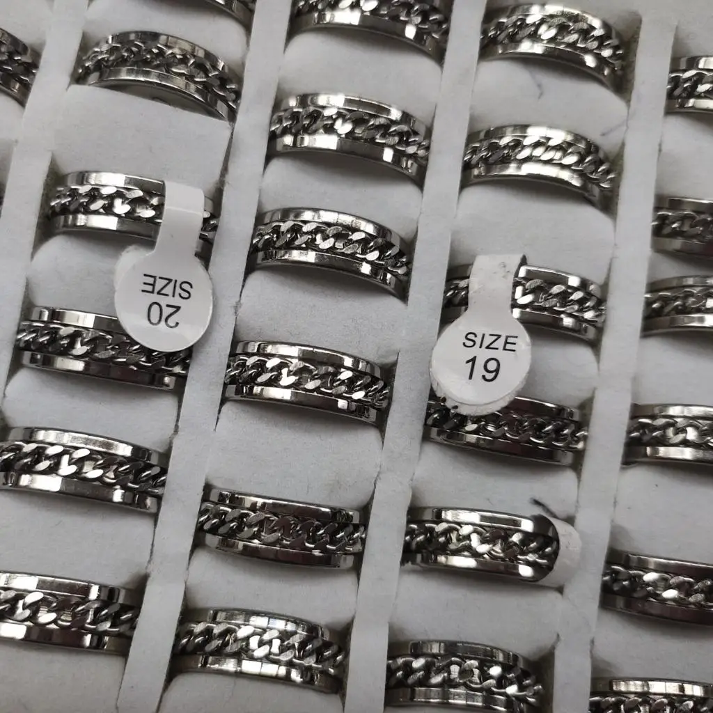 

36pcs Punk Rock Spinner Ring Stainless Steel Chain Rotable Rings for Men Women Accessories Couple Rings Xmas Jewelry Gifts