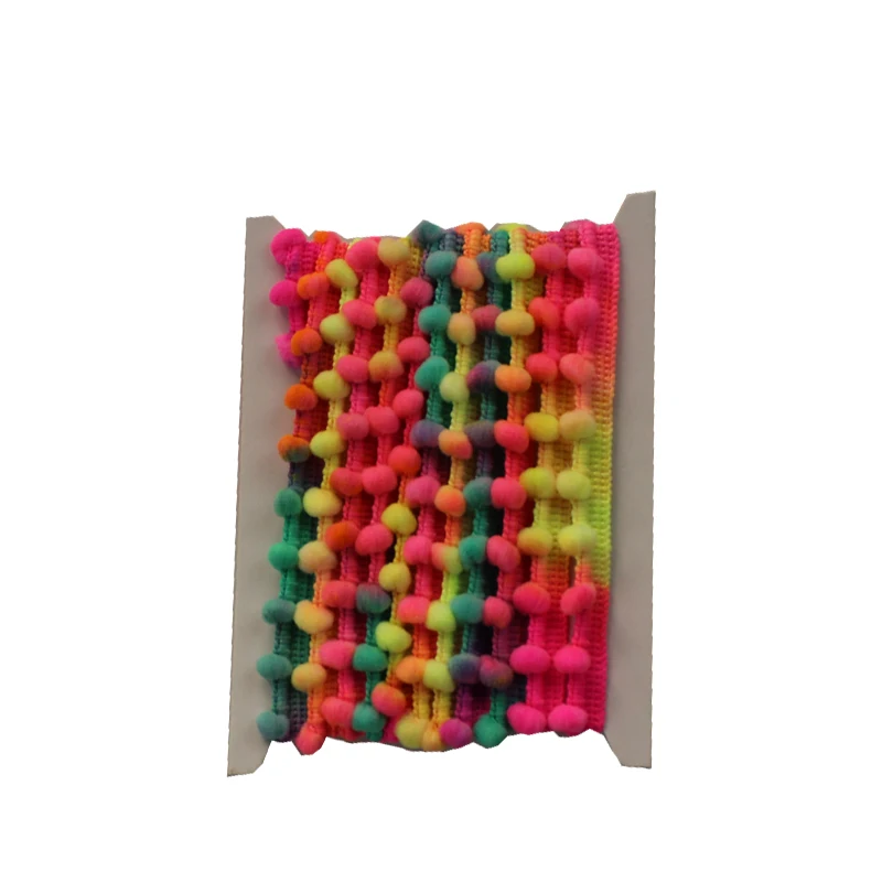 3 ярдов мини неоновый шар отделка кружево с помпонами окрашенный в каплю помпон