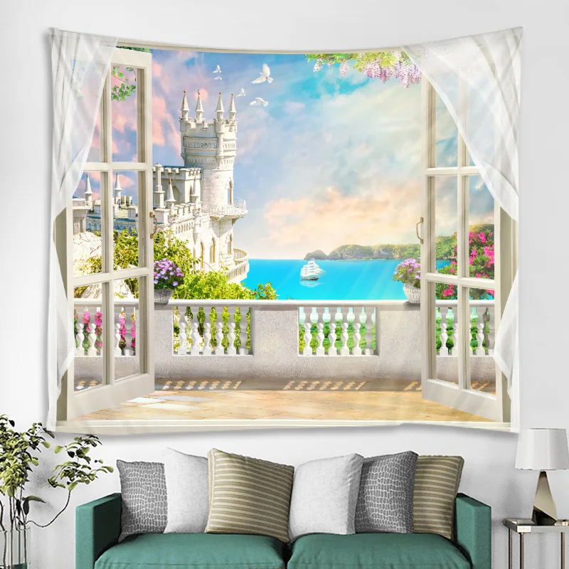 Садовый гобелен снаружи окна украшение праздничной сцены фоновое на стену