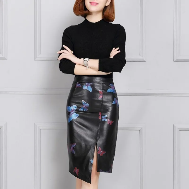 Новое поступление 2020 женские юбки высокое качество кожаные модные с цветочным