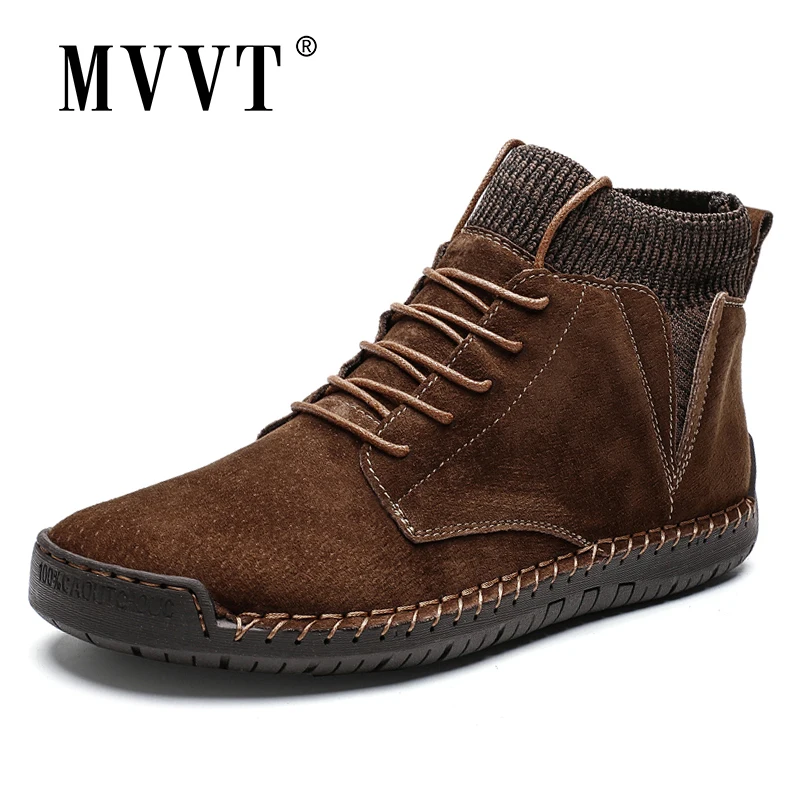 Мужские зимние ботинки больших размеров замшевые кожаные мужские