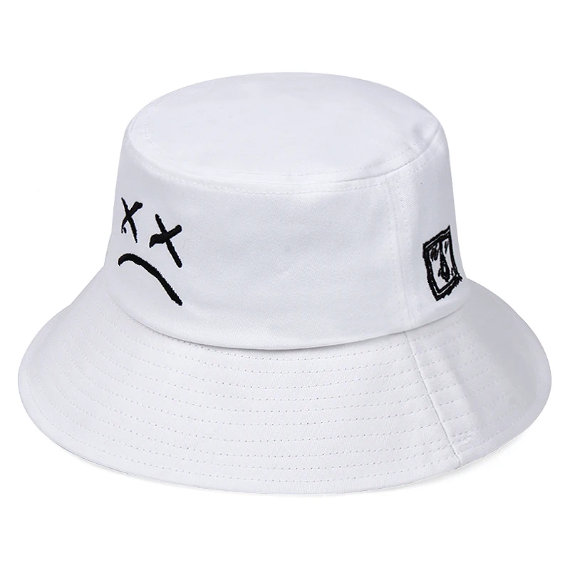 

Smiley embroidery Bucket Hats Hip Hop Casual Fisherman's Hat Outdoor Fold Women Men Panama Caps Sunscreen Beach Sun Cap