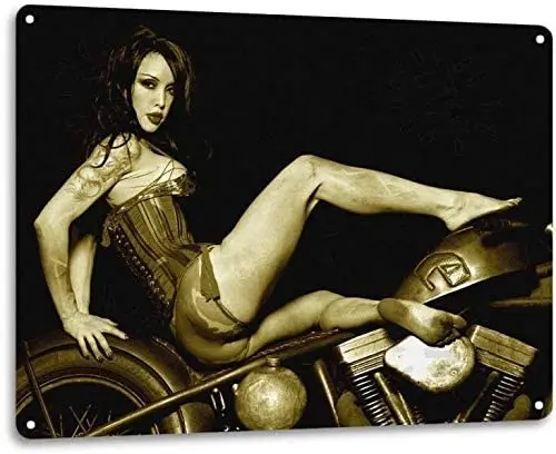 

SRongmao Soft Tail Sexy Pinup Girl Motorcycle Hot Rod Garage Shop Decor Metal Tin Sign 20x30in