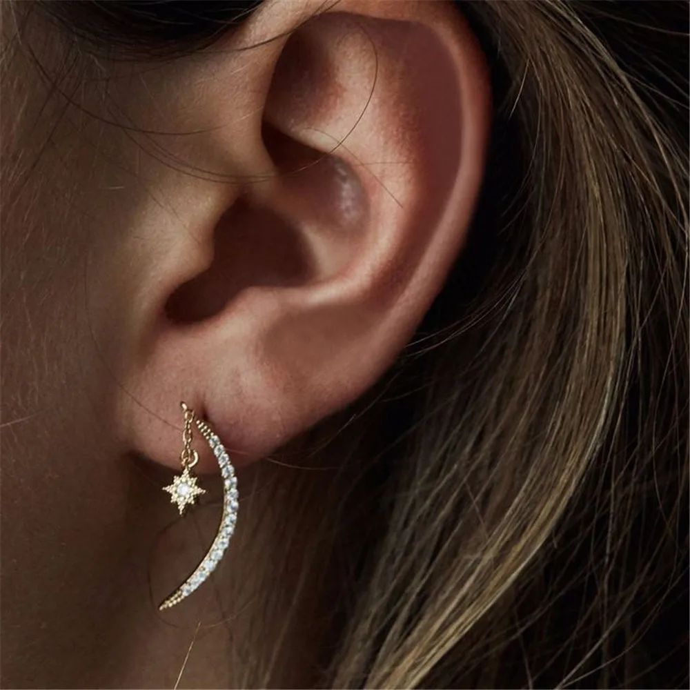 Женские винтажные серьги гвоздики с золотым цирконием MLING|Серьги-гвоздики| |