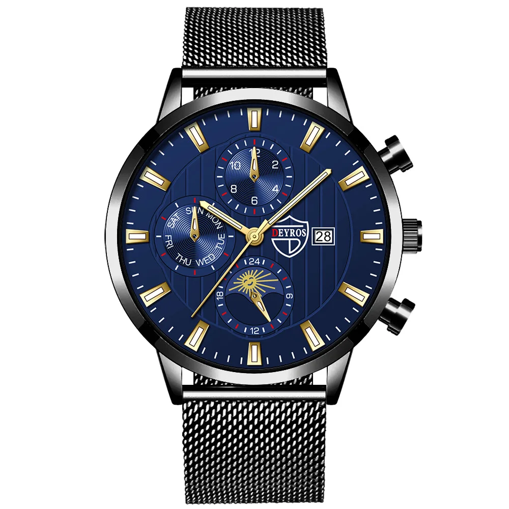 

Новинка 2021, деловые золотые часы, светящиеся мужские часы из нержавеющей стали, мужские повседневные Модные кварцевые часы с календарем, часы DEYROS