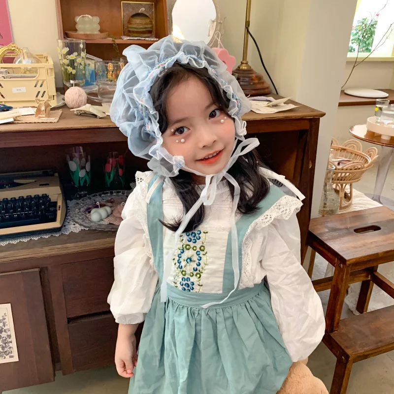 

Новое поступление, весеннее платье для девочек, хлопковое кружевное платье в Корейском стиле с вышивкой, платье принцессы на бретелях для д...