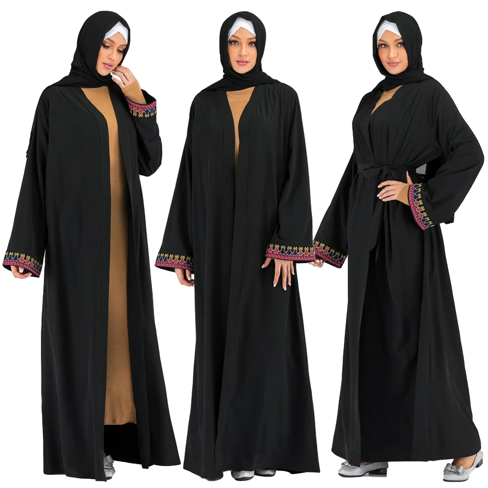 Дубайский мусульманский женский Абая платье открытый кардиган исламский кафтан халат кимоно платье арабский Средневосточный кимоно вышив...