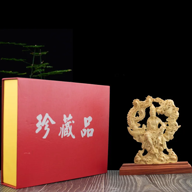 

Chinese Guanyin Woodcarving Dragon and Phoenix Statue Solid Wood Carving Home Decor Loft Crafts Commercial Gifts Buddha statue
