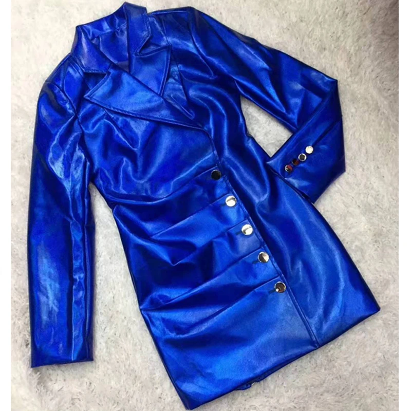 Женское платье из ПУ кожи с V образным вырезом и длинным рукавом|Женские платья| |