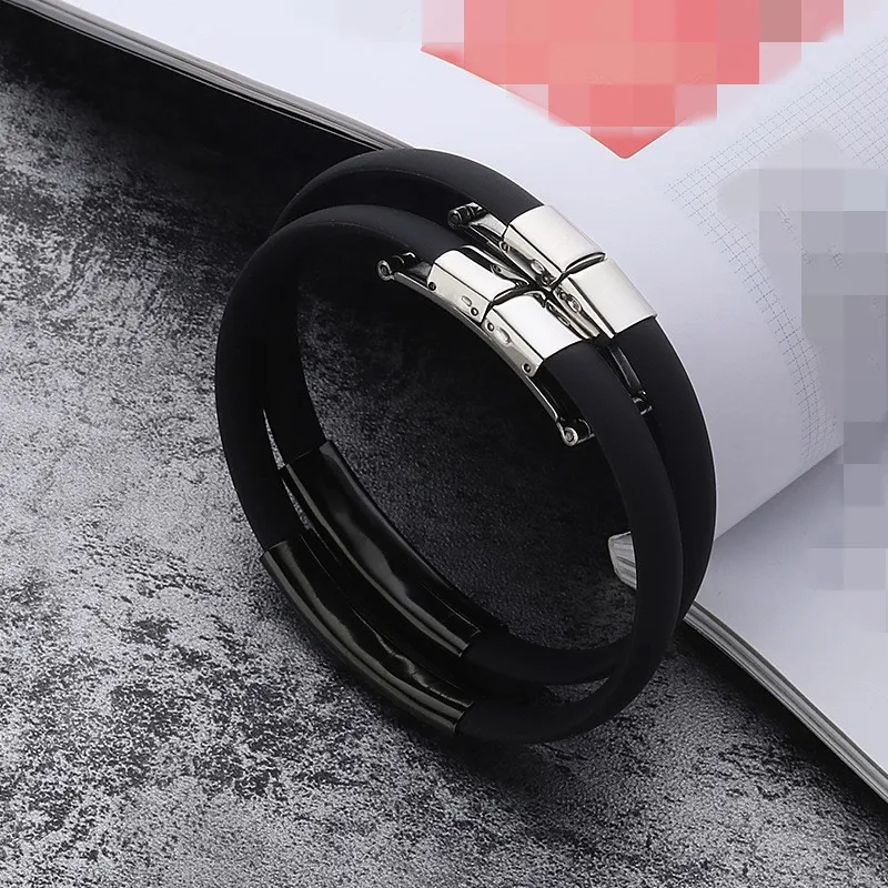 Модные ювелирные изделия силиконовый резиновый черный стержень 220 мм браслет из