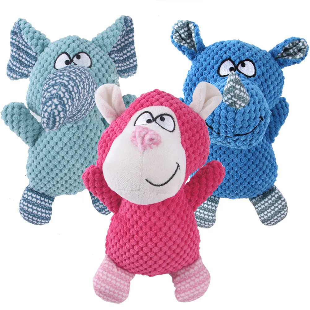 

Creative New Products Cute Pet Interactive Toys Dog Vocal Training Teeth Cleaning Rhinoceros Monkey Elephant Plush Toys