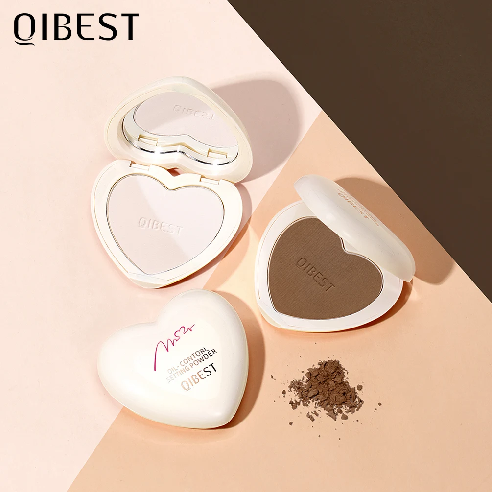 

QIBEST Mineral Pressed Powder Oil Control Setting Powder Soft Smooth Finish Brighten Concealer Waterproof Make Up Face Powder