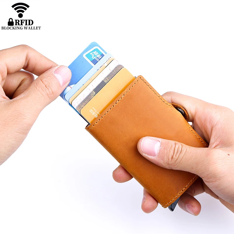 Case Protection Business  Leather Anti Bank Card Holder Slim Mini id Credit Cardholder Pop Up Security Wallet Creditcard Purse