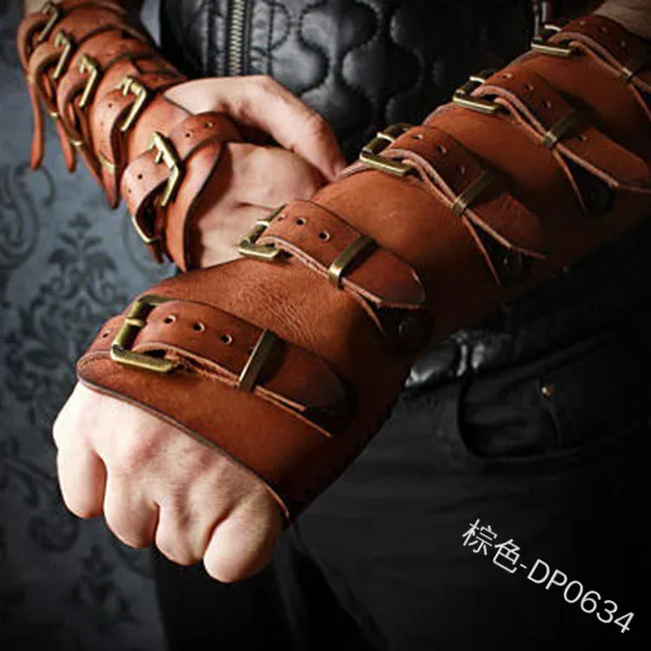 

Viking Cosplay Gloves Leather Medieval Buckle Strap Leather Steampunk Bracers Vambraces Bracelet Costume Adjustable Retro Bracer