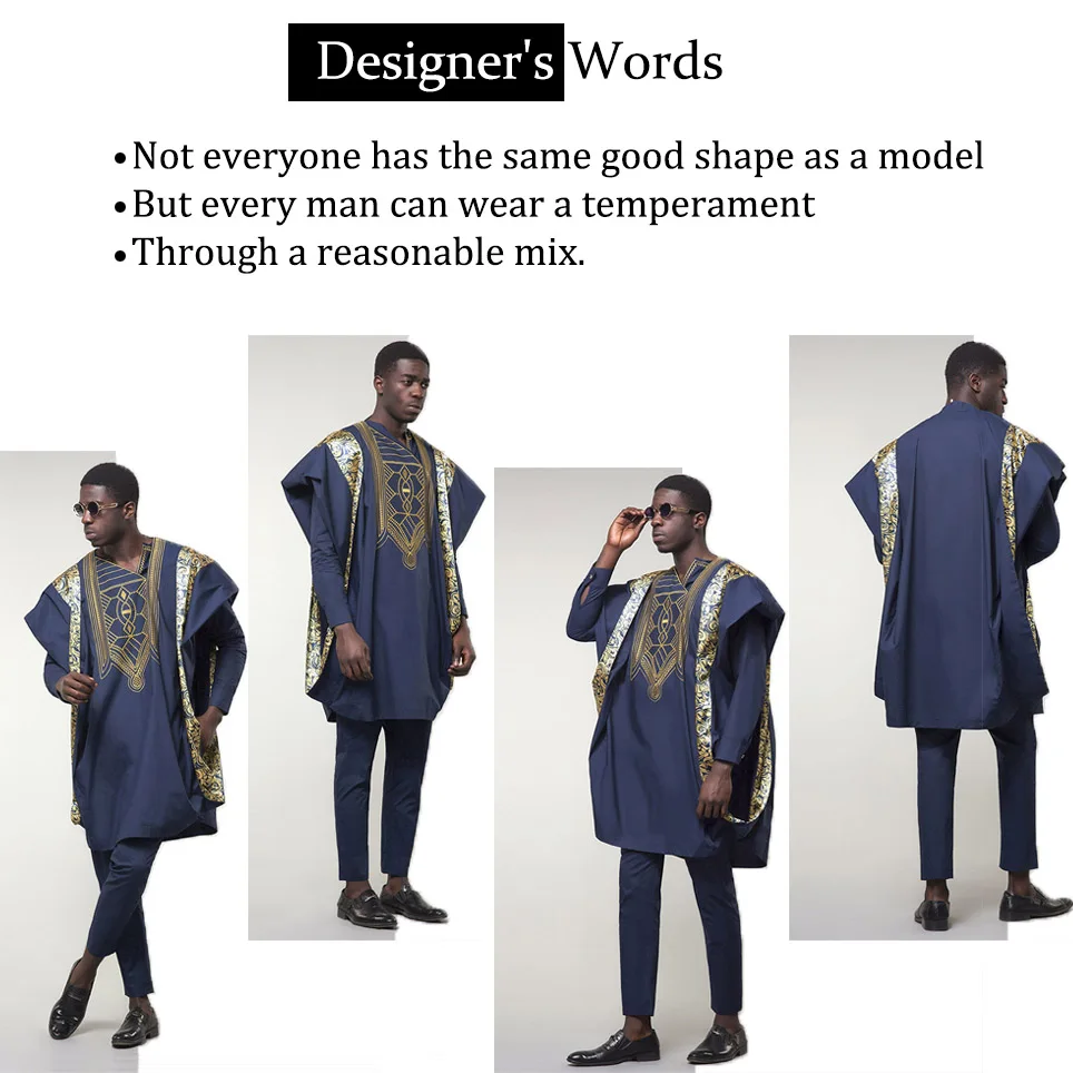Fadzeco Agbada Мужская африканская 3 шт размера плюс Дашики вышивка бубоус топы короткие и брюки Мужская одежда халат Базен костюмы