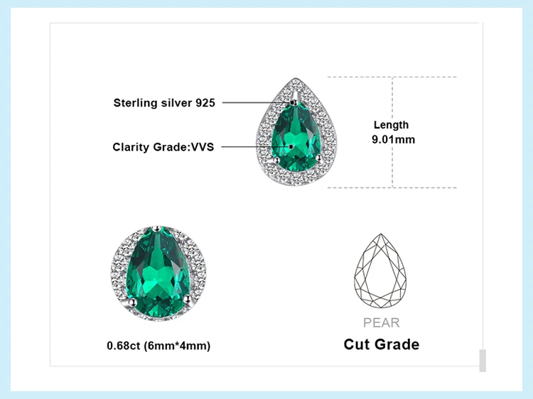 Jewelrypalace 0.85ct создания Изумрудный Серьги-гвоздики Шарм стерлингового серебра 925 Красивые ювелирные изделия Модные воды Серьги для Для женщин
