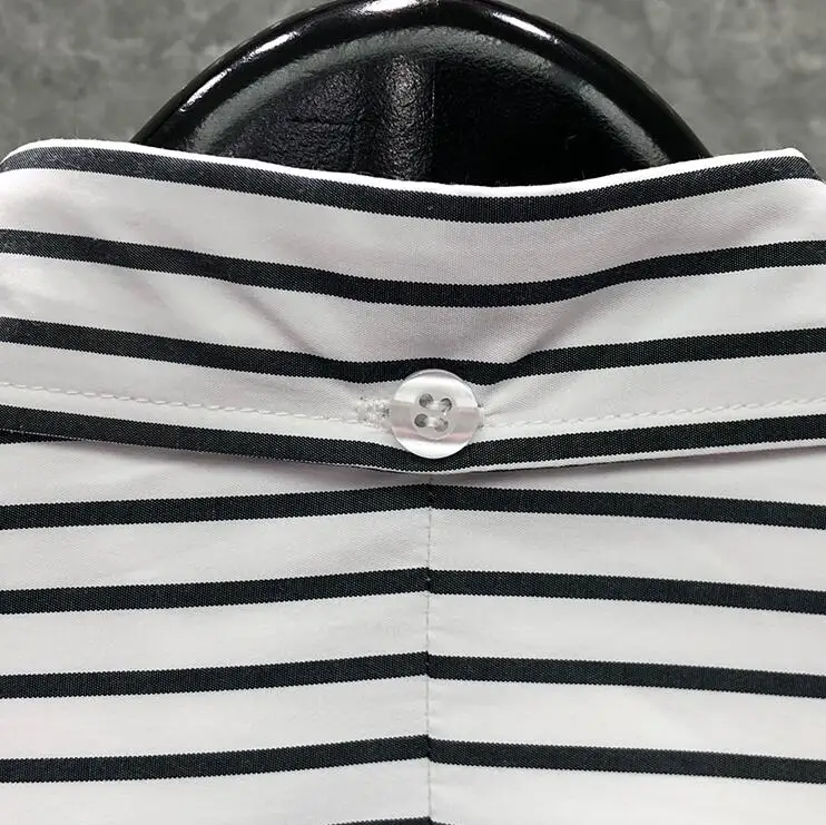 

TB THOM BULUO Brand Shirts Men Slim White Black Striped Short Sleeve Casual Shirt Summer Men's Clothing DARKSKINS