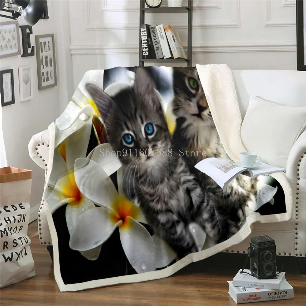 Одеяло шерстяное для пикника милый сон кошка 3d-принт очень плотные модные