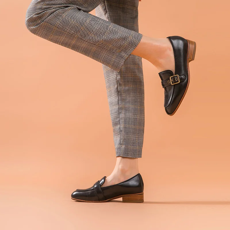 BeauToday/женские лоферы из телячьей кожи с металлической пряжкой и круглым носком