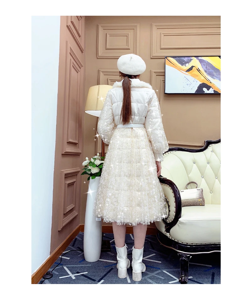 2022 Winter New Women's Fashion Simple Elegant Long Puffer Coat Women's Thickened Fleece-Lined High Waist Slimming Warm Jacket