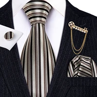 fashion designer gold striped men tie gold brooches silk tie handkerchief set neck tie for men groom gift business barry wang