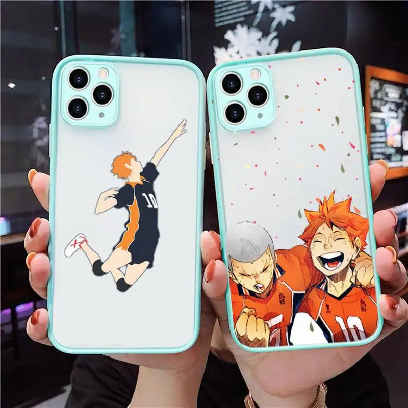

Japan Anime Oya Haikyuu Love Volleyball Phone Case Blue Transparent Matte For IPhone 7 8 11 12 S Mini Pro X Plus Cover Shell