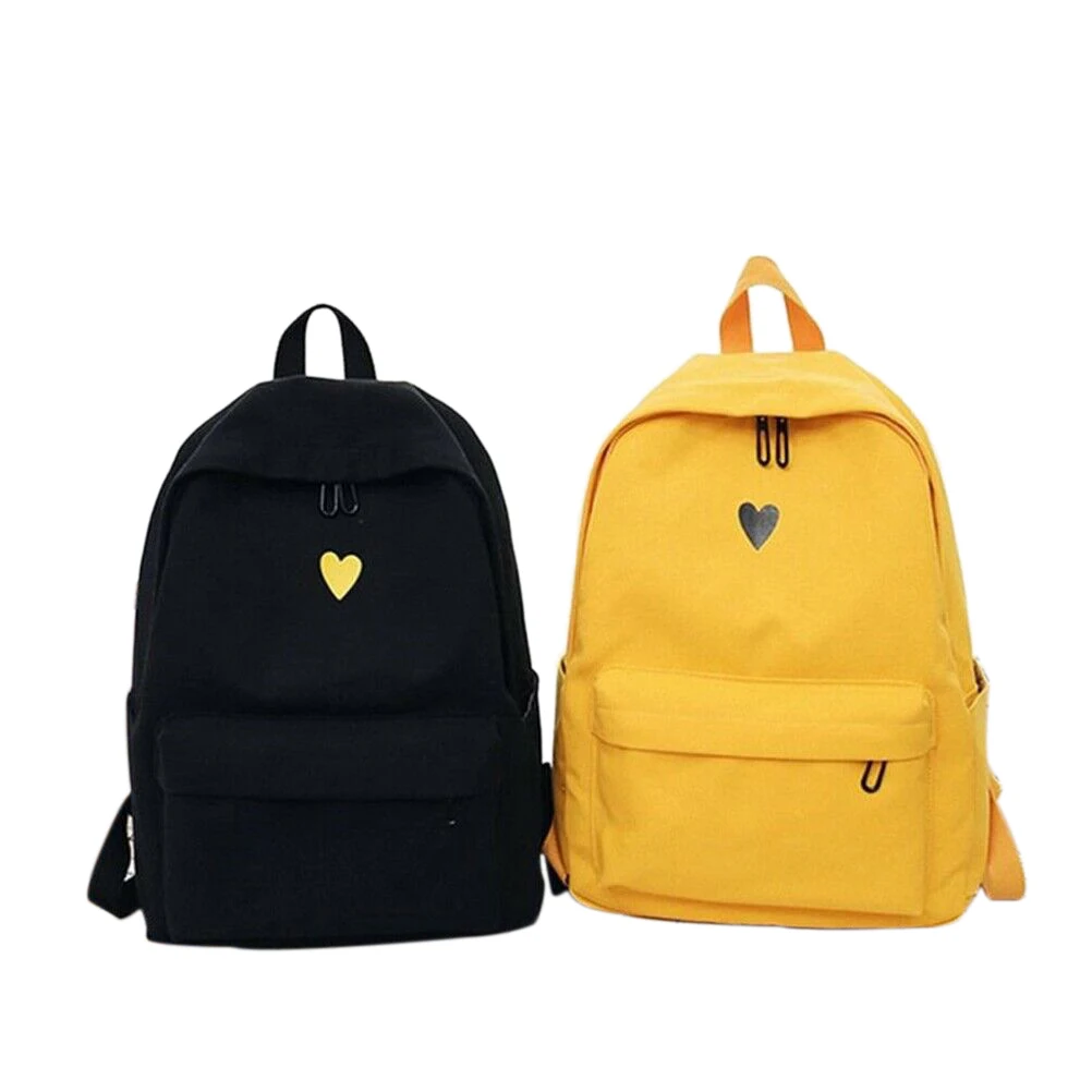 

Women 2-piece Canvas Backpack Set Ladies Girls Fashion Heart Pattern Schoolbag Set