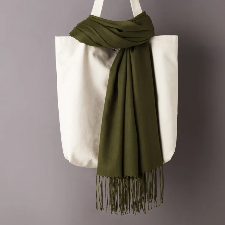Armygreen Scarf Women Solid Color Cashmere Scarves with Tassel Autumn New Soft Warm Lady Girls Wraps Thin Long Scarf Female Shawl Men Scarf - Цвет: Armygreen Scarf