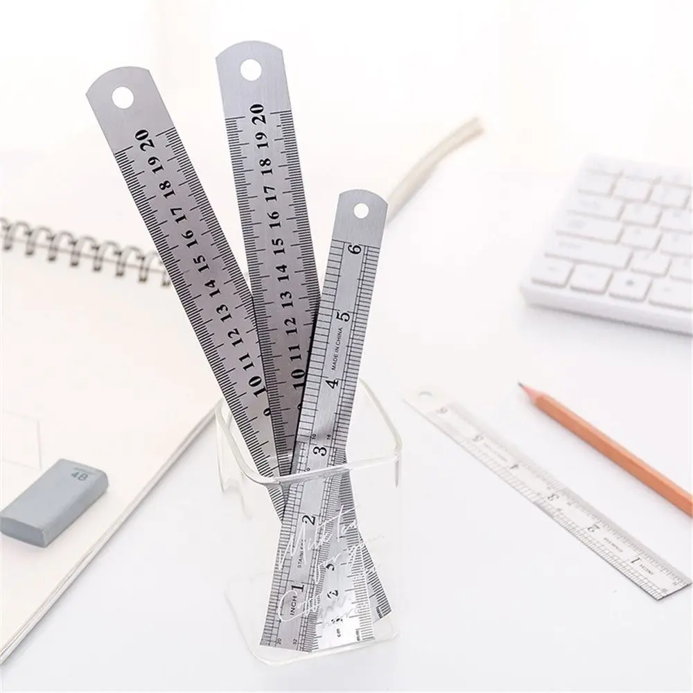

2pcs Double Side Scale Metal Ruler Stainless Steel Straight Ruler Measuring Tool School Stationery Office Drafting Tools 0.5mm