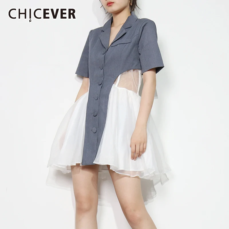 

CHICEVER просвечивающее мини-платье для женщин с вырезом и коротким рукавом, высокая талия, повседневные платья, женская мода, Новинка