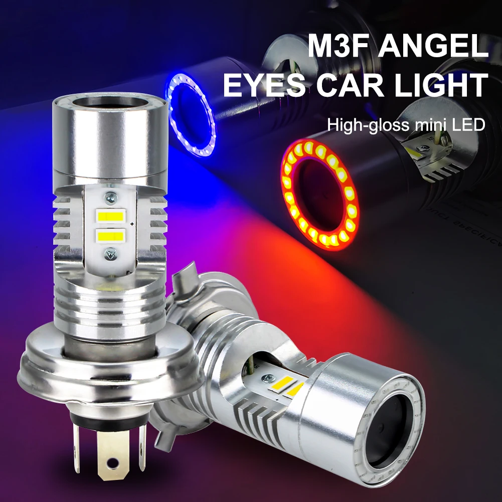 

1x Motorcycle Headlight H4 BA20D H6 Red/Blue Angel Eye LED Headlight Bulb 2500ML 6000K White 360°Beam Angle Fog Motorcycle Light