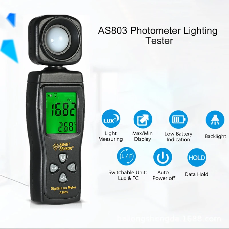 AS803 цифровой измеритель освещенности тестер комнатной температуры 200000 люкс