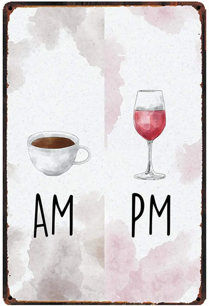 Оригинальный ретро Дизайн AM кофе и PM винный жестяной Металл знаки настенное
