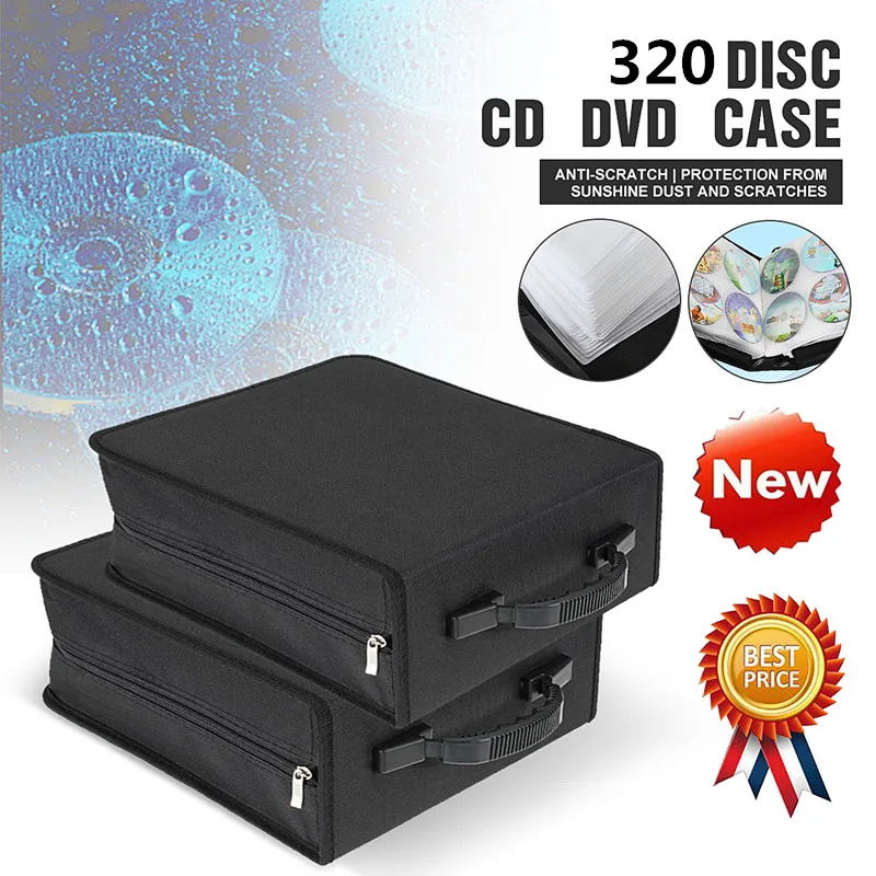 

320 Pcs CD DVD Dics Media Storage Cover Portable Carry Sleeve Hard Bag Case Wallet Holder Box w/Zipper Sleeves