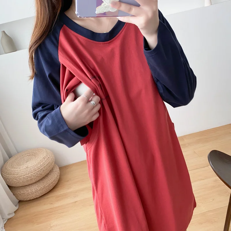 Футболка для грудного вскармливания контрастных цветов оранжевая синяя