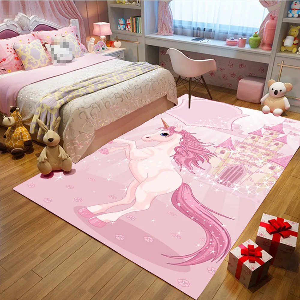 

Мультяшный Розовый Единорог, 3D печать, ковер, детская палатка для ползания, коврик для детской комнаты, игровые коврики для спальни, гостино...
