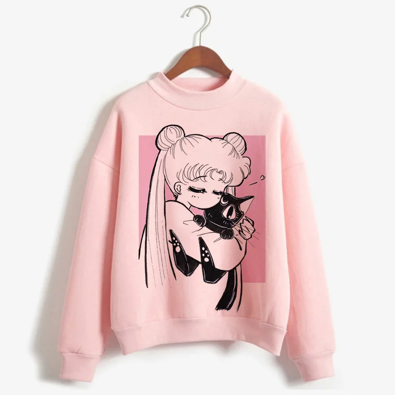 P1851F-pink Сейлор Мун каваи Харадзюку толстовки для женщин Ullzang милый кот Аниме Забавный мультфильм свитшоты Usagi 90s Эстетическая толстовка женская - Цвет: P1851F-pink