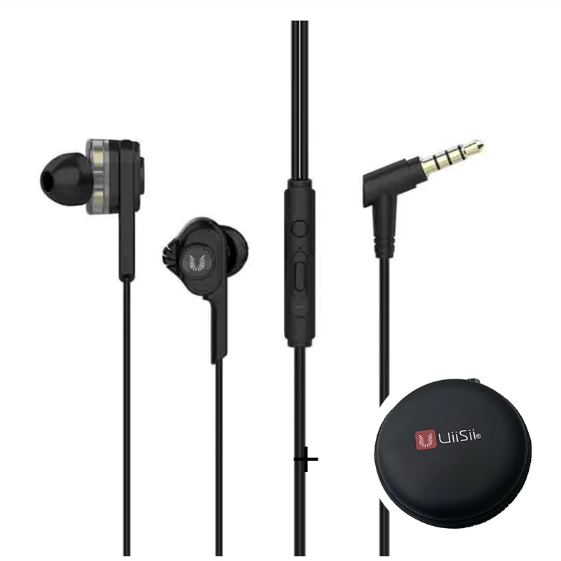 Uiisii наушники BA-T6 с двойным драйвером, шумоизоляция, Hi-Fi стерео наушники для спорта, музыки, игр, наушники для IOS и Android - Цвет: BlackhardbackAndbox