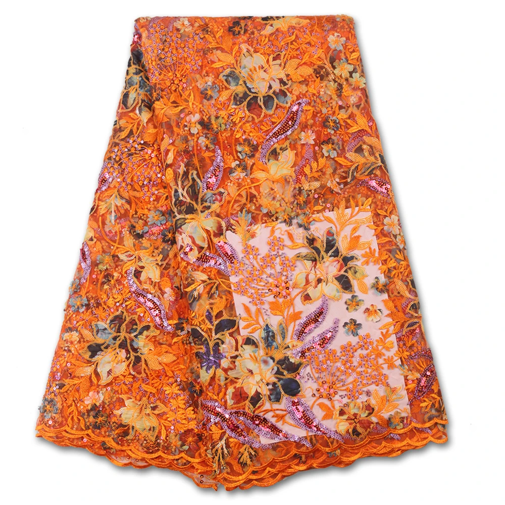 

NIAI High Quality 3D Lace Applique Nigerian Lace Fabrics Tulle Beaded African Lace Fabric French Net Tulle Lace Dress X3447B-1