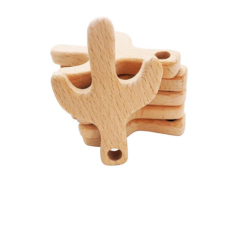 

Chenkai 10pcs Wooden Cactus Teether Ring DIY Organic Eco-friendly Unfinished Nature Infant Baby Rattle Teething Grasping Toy