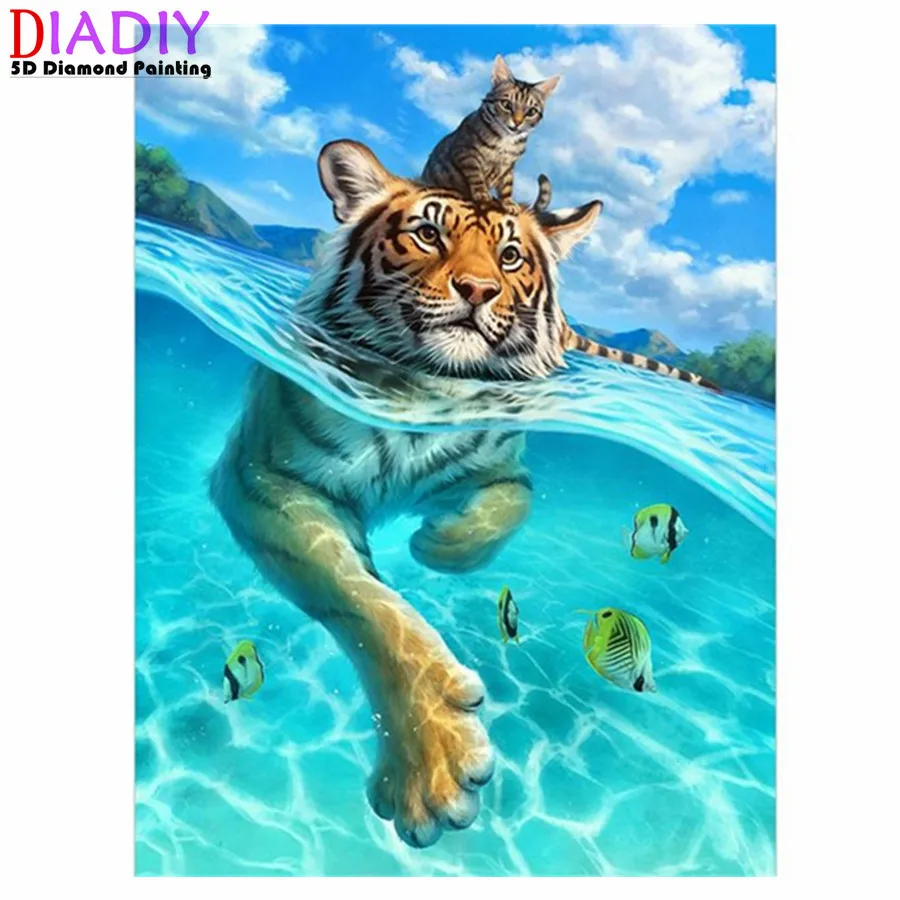 5D DIY diamond painting Animal Tiger Cat Cross Stitch Kit Full Diamond embroidery Mosaic Rhinestones Home Decor Children's gifts