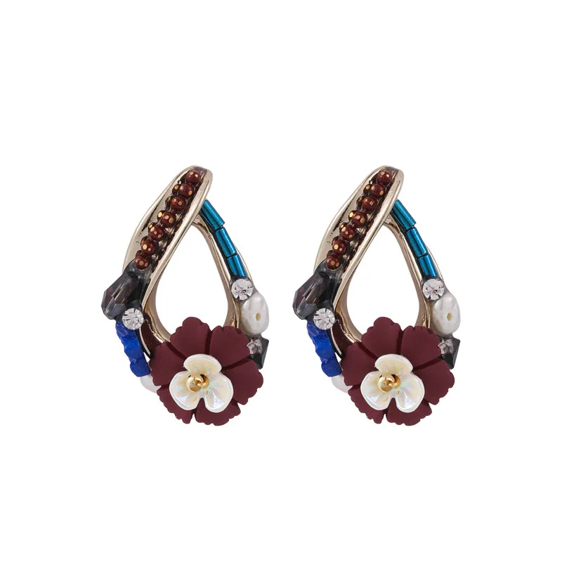 

vintage colorful shiny rhinestones flower earrings for women white pearl floral crystal waterdrop dangle earrings Oorbellen