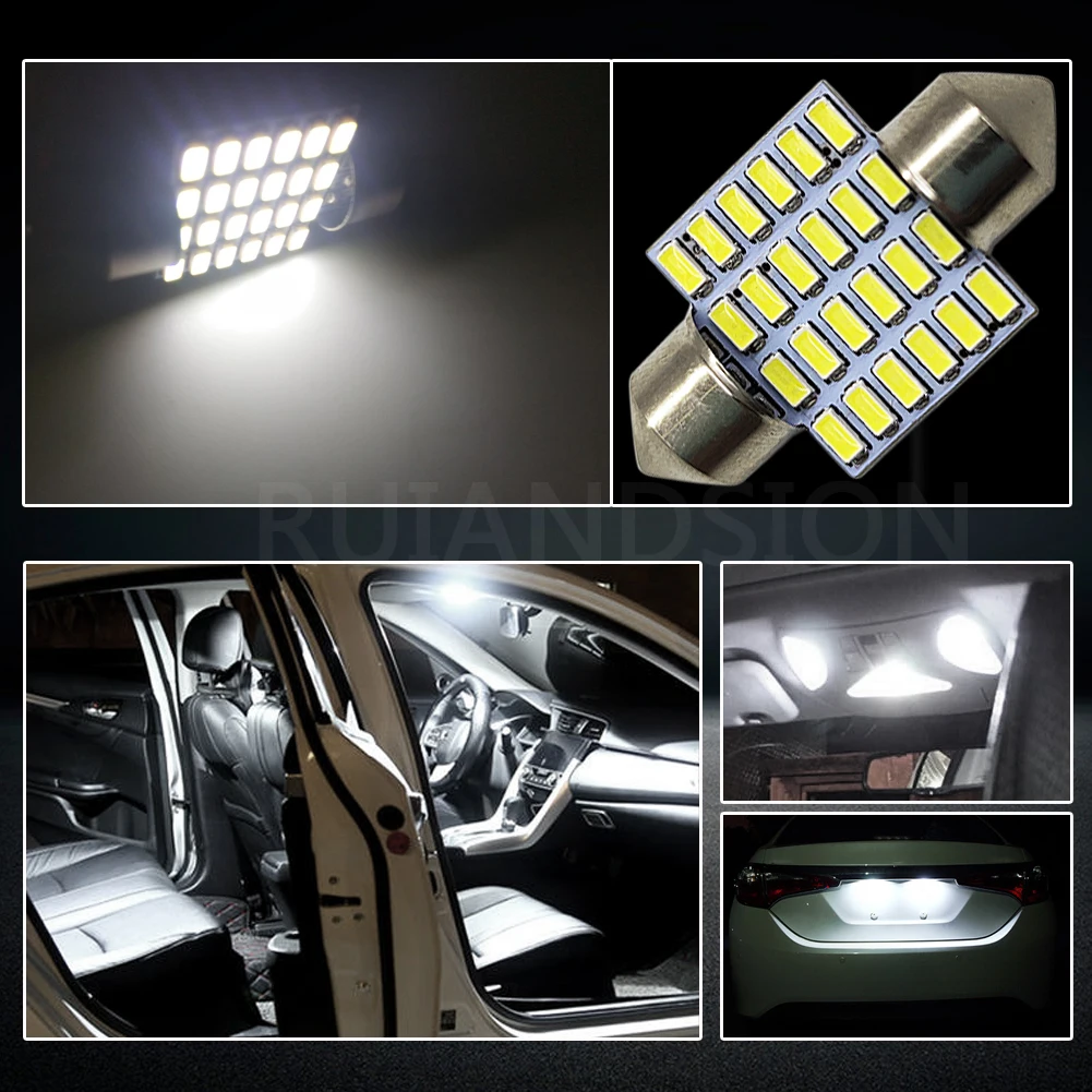 

4pcs 28mm 31mm 36mm FESTOON Car Bulb 24smd 3014 Chips C5W 12V White License plate LED Bulb Dome Light