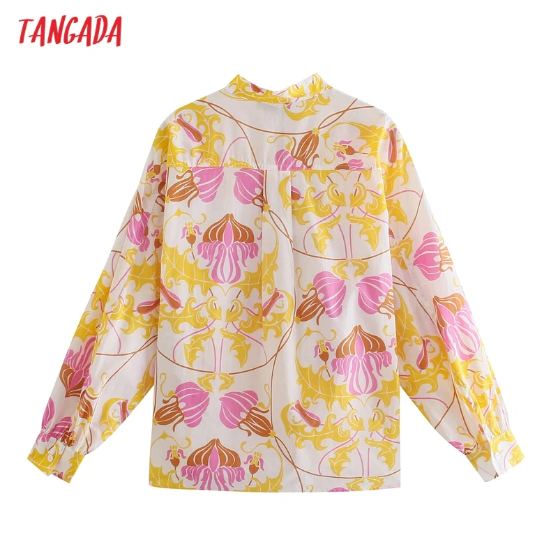 

Tangada Women Retro Oversized Flowers Print Blouse Long Sleeve Chic Female Casual Loose Shirt Blusas Femininas 5Z175