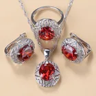 Женский комплект украшений из серебра 925 пробы, комплект из кольца и ожерелья с красным циркониевый зажим, качество AAA +