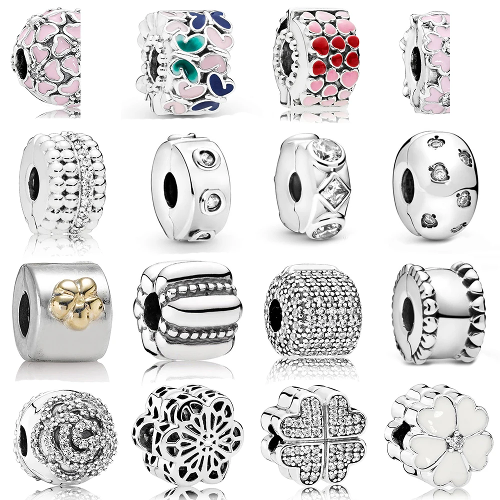 

Pan Silver 925 Pan Bracelet Positioning Buckle Beads Fixed Buckle Full Diamond Four-leaf Clover Heart Ornaments
